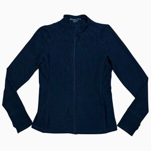 Beyond Yoga Spacedyed Fitted Mock Neck Jacket In Darkest Night Sz S